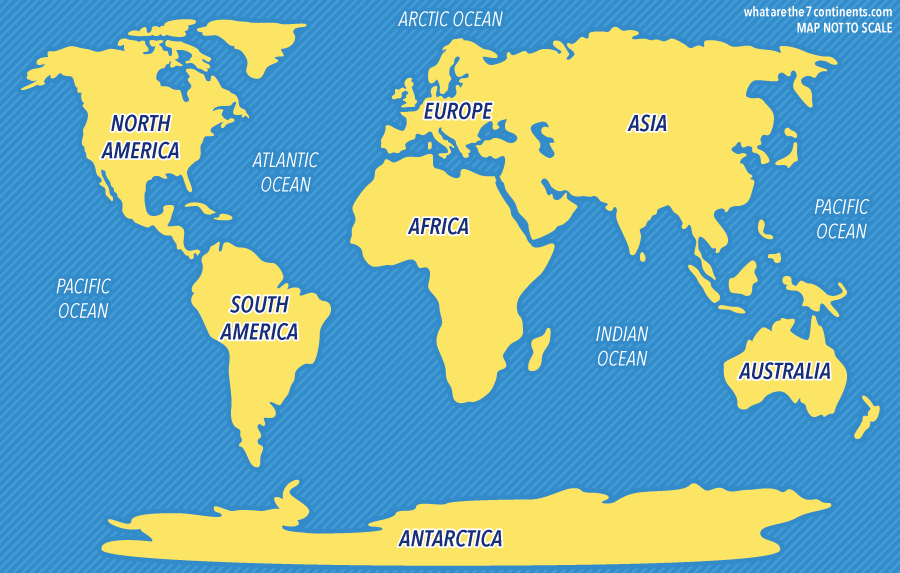 World Physical Map Showing Continents And Oceans