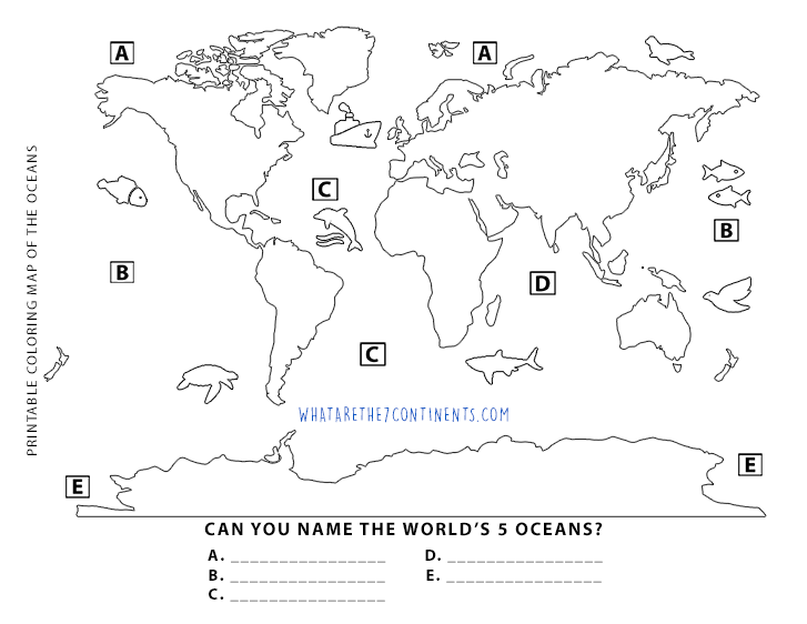 Printable 5 Oceans Coloring Map For Kids The 7 Continents Of The World
